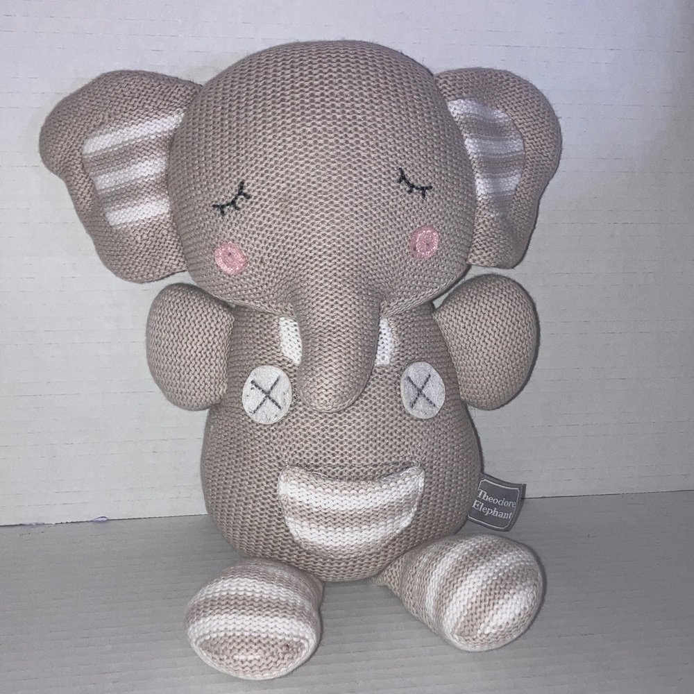 Theodore Elephant Knitted Rattle Stuffed Animal‎ Toy 14”
